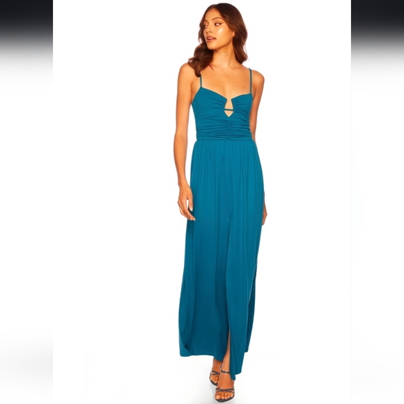 NWT Susana Monaco Notched Neck Maxi Sundress in Sea MEDIUM - Picture 1 of 7